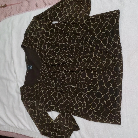 RAFAELLA Women's Brown/Cream Print Blouse-Scoop Neck-Sheer 3/4 Sleeves-EUC-Sz M - Picture 6 of 12